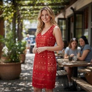 NWT‎ Calvin Tran Red Lace Sleeveless Dress Formal Wedding Special Occasion